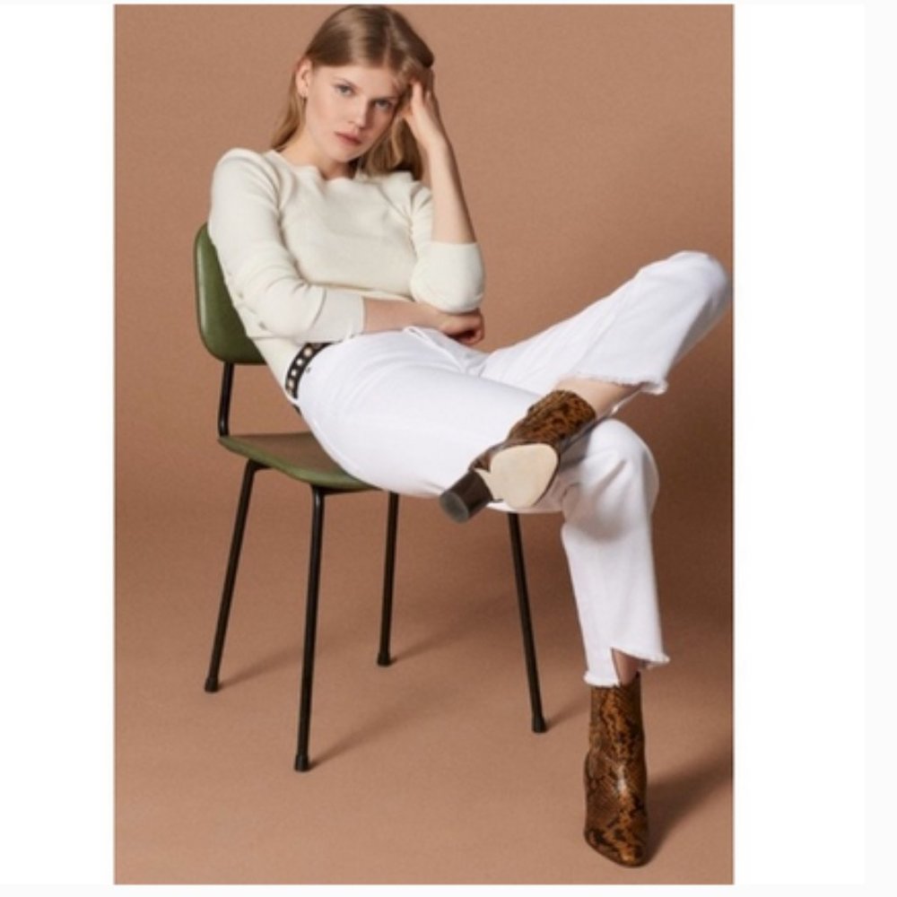 Sandro White Theater Frayed high-rise Step-hem Jeans bnwot
